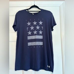 Under Armour Womens Short Sleeve Stars Stripes Shirt Navy Dark Blue